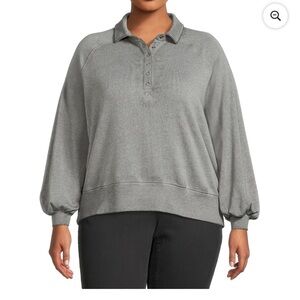 EUC Terra & Sky Women's Plus Size Polo Fleece Sweatshirt Green Size 0X